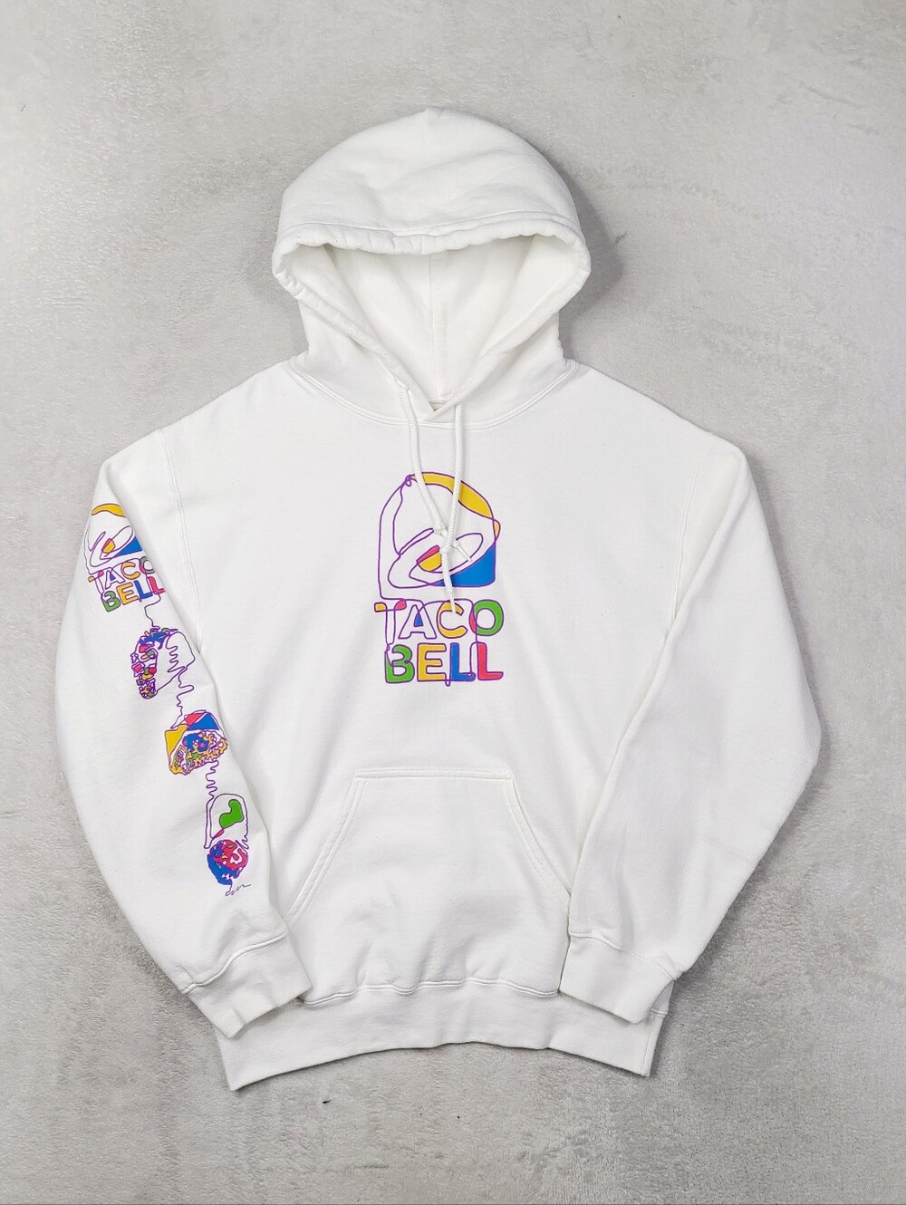 Taco Bell Hoodie Adult Small White Sweatshirt Employee Southwest Retro 90s